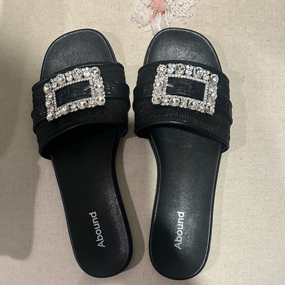Abound Black Sandals with Sparkling Buckle